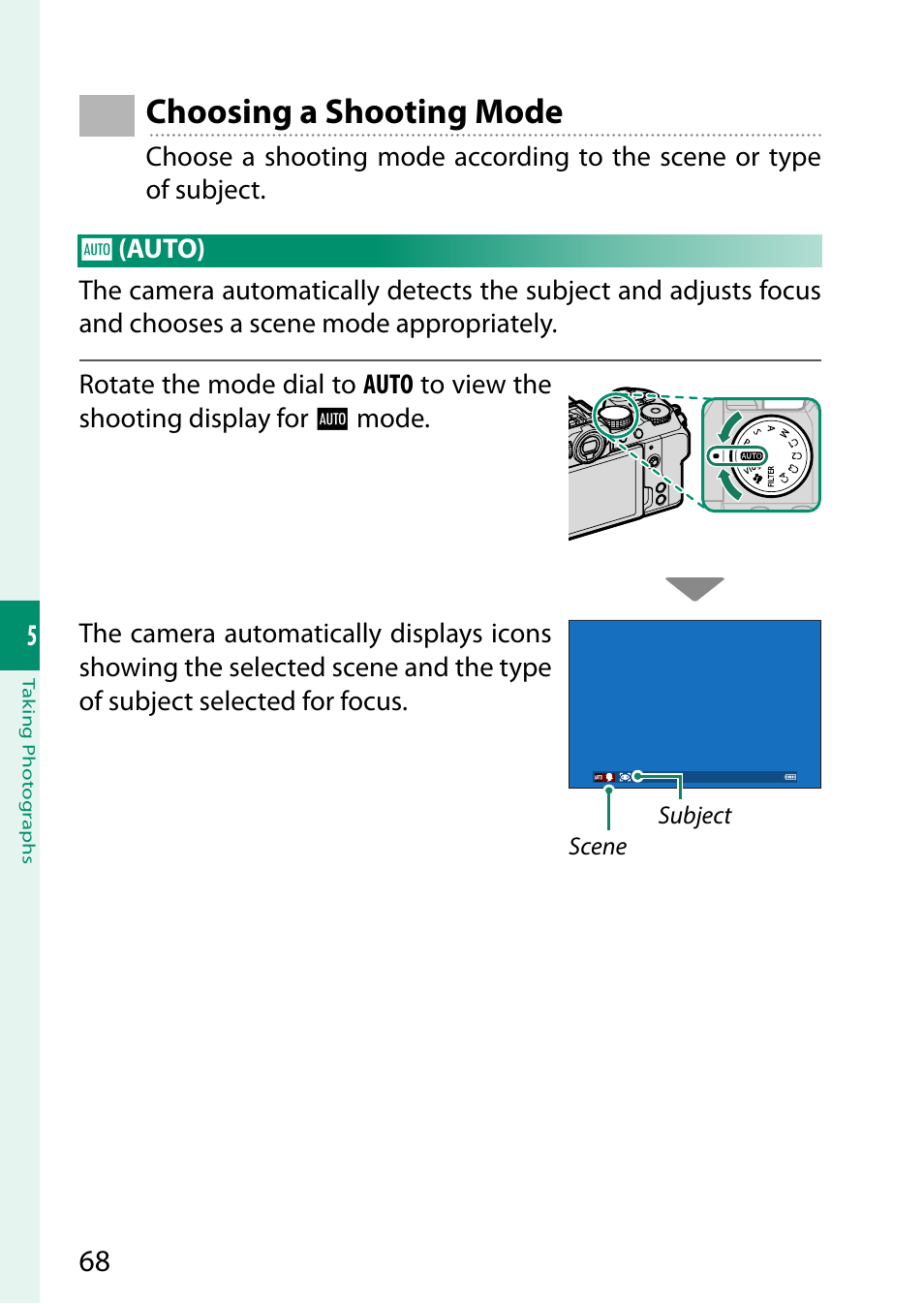 Choosing a shooting mode, Auto, Auto) | FujiFilm X-S20 Mirrorless Camera with 18-55mm Lens (Black) User Manual | Page 94 / 424