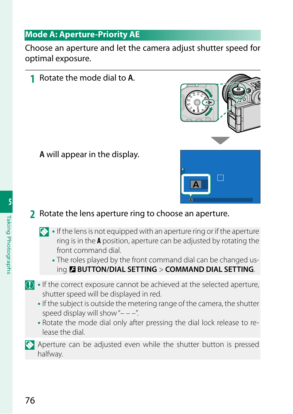 Mode a: aperture-priority ae | FujiFilm X-H2 Mirrorless Camera User Manual | Page 100 / 404