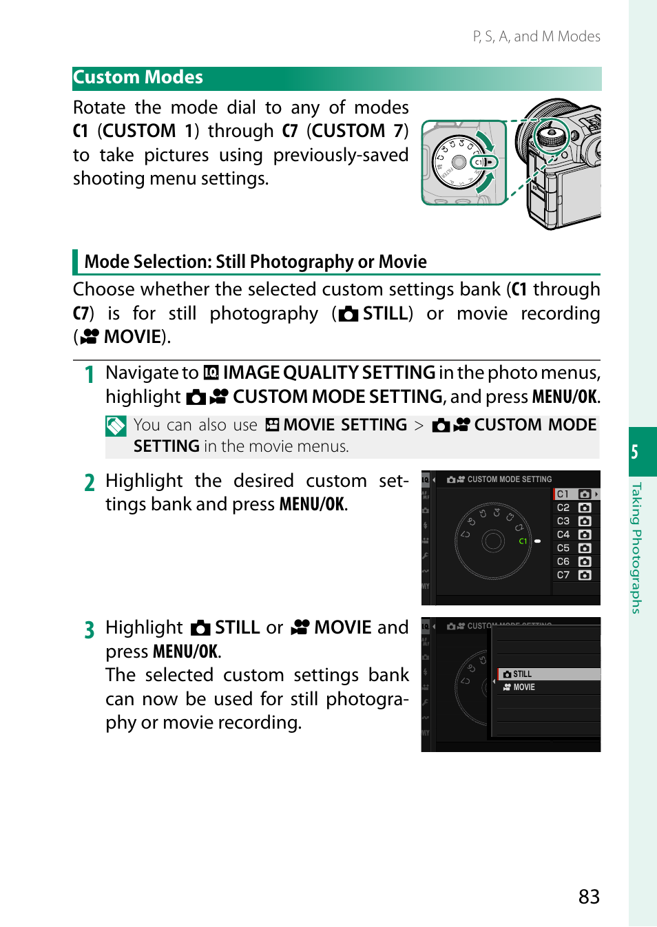 Custom modes | FujiFilm X-H2 Mirrorless Camera User Manual | Page 107 / 404