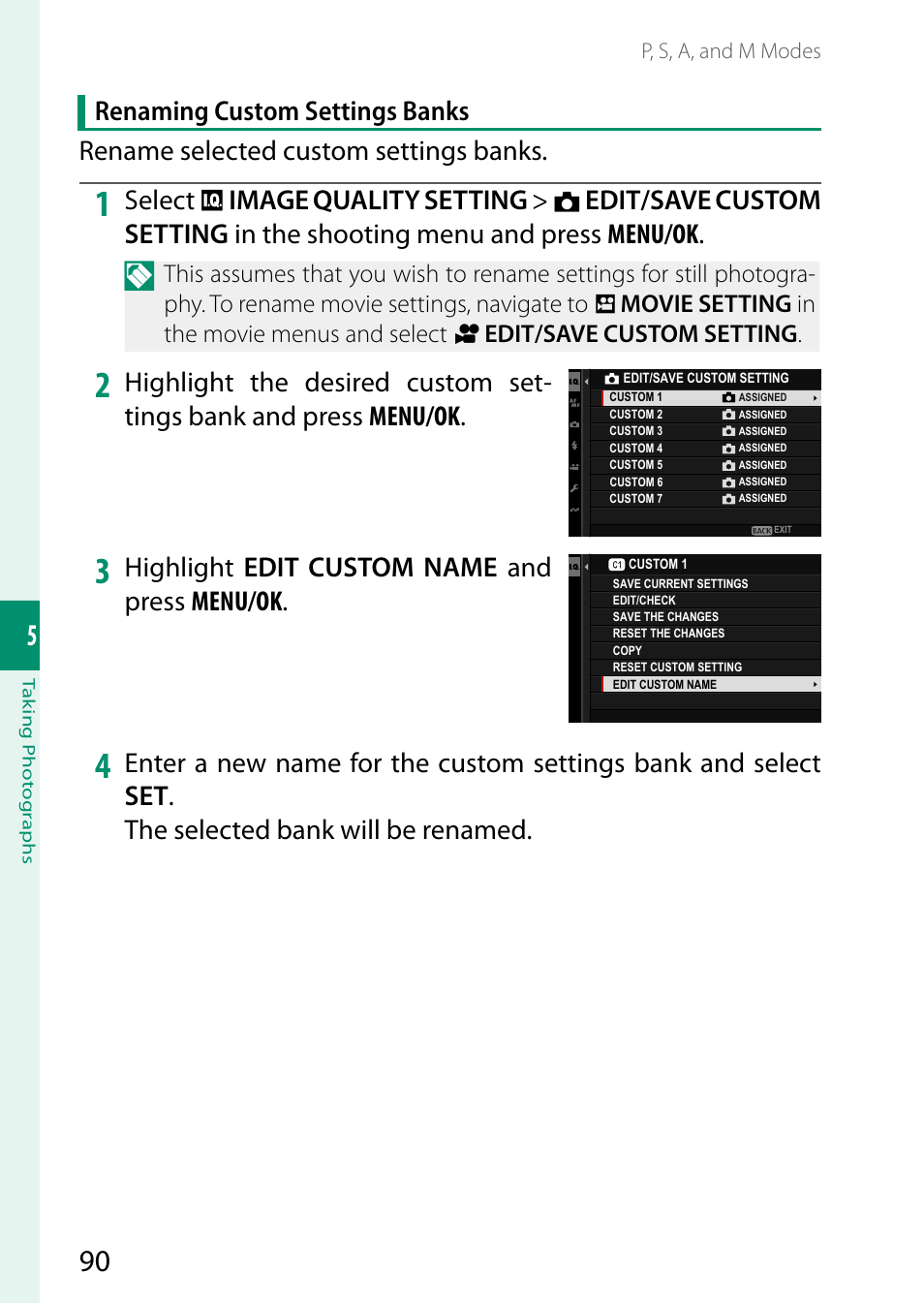 Select h image quality setting, Highlight edit custom name and press menu/ok | FujiFilm X-H2 Mirrorless Camera User Manual | Page 114 / 404