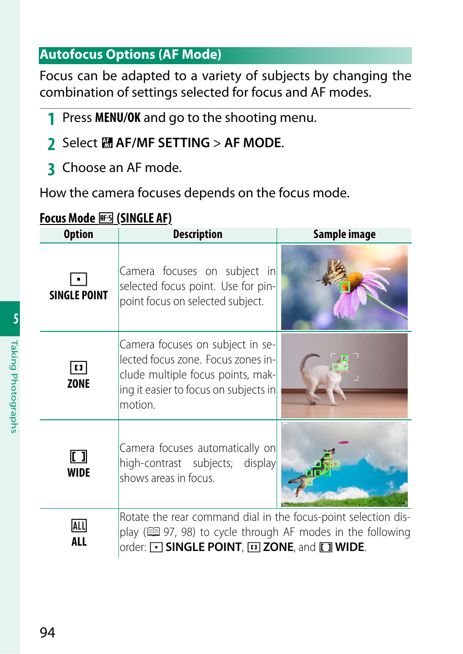 Autofocus options (af mode) | FujiFilm X-H2 Mirrorless Camera User Manual | Page 118 / 404