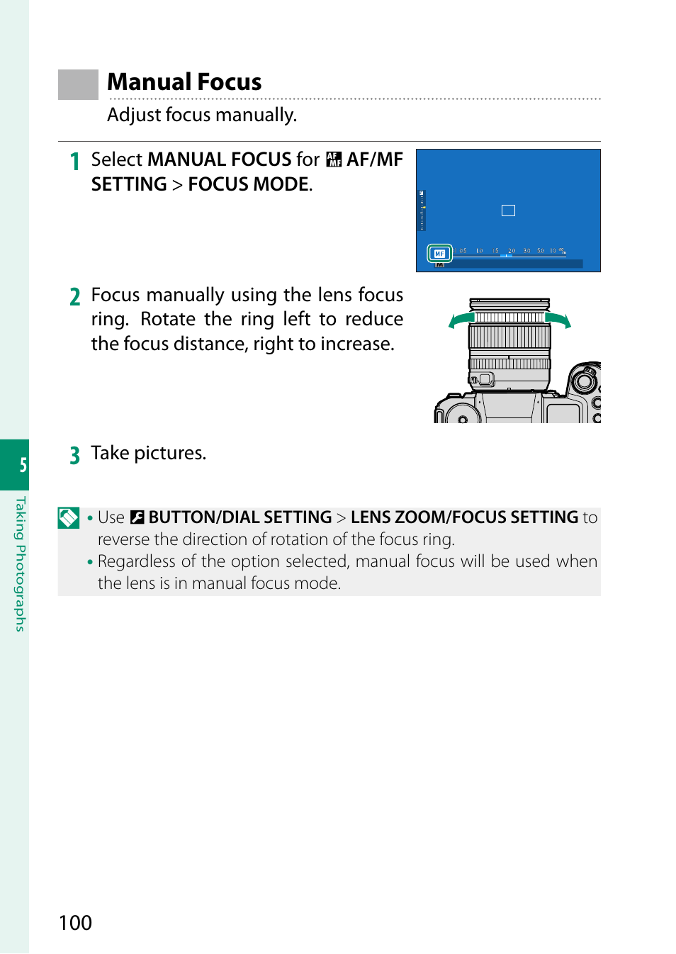 Manual focus | FujiFilm X-H2 Mirrorless Camera User Manual | Page 124 / 404