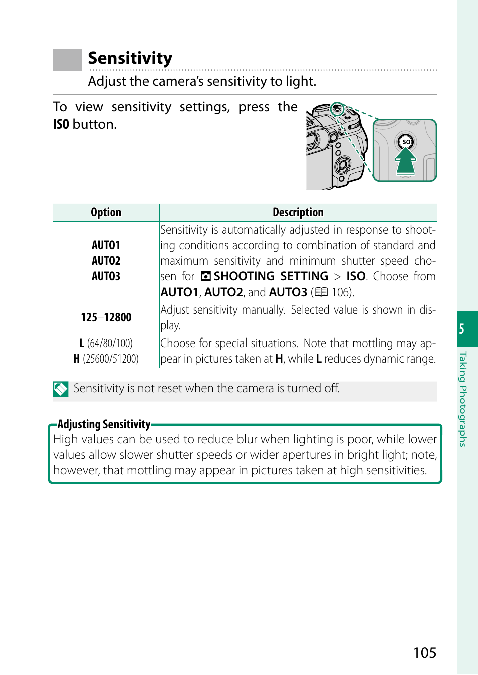 Sensitivity | FujiFilm X-H2 Mirrorless Camera User Manual | Page 129 / 404