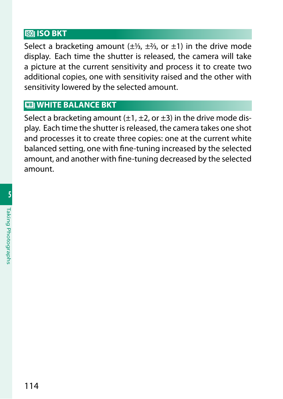 Iso bkt, White balance bkt | FujiFilm X-H2 Mirrorless Camera User Manual | Page 138 / 404