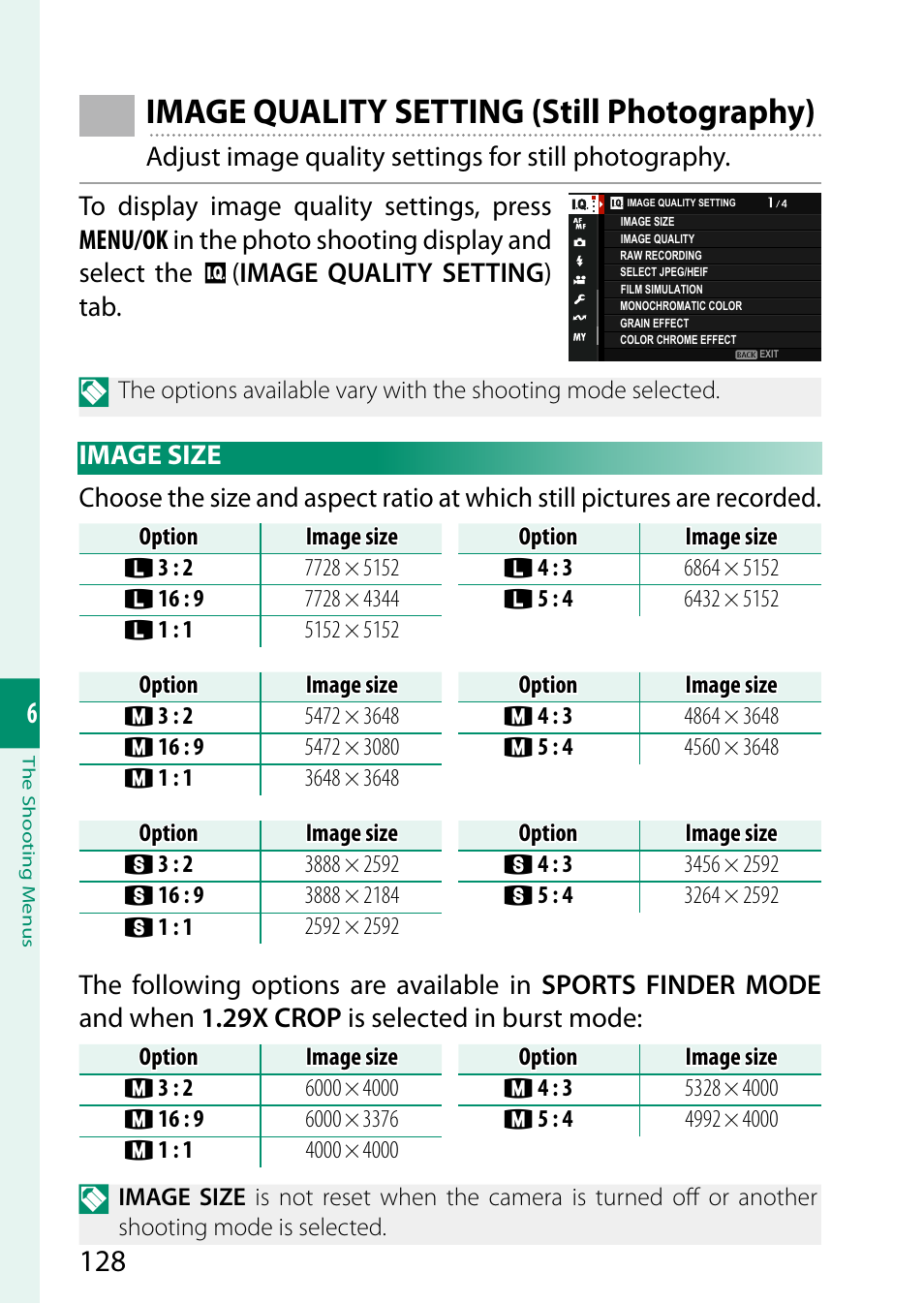 Image quality setting (still photography), Image size | FujiFilm X-H2 Mirrorless Camera User Manual | Page 152 / 404