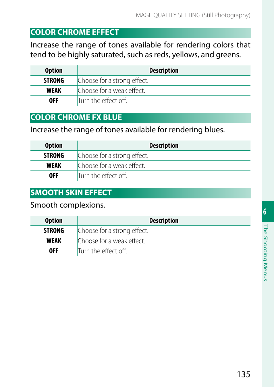 Color chrome effect, Color chrome fx blue, Smooth skin effect | FujiFilm X-H2 Mirrorless Camera User Manual | Page 159 / 404