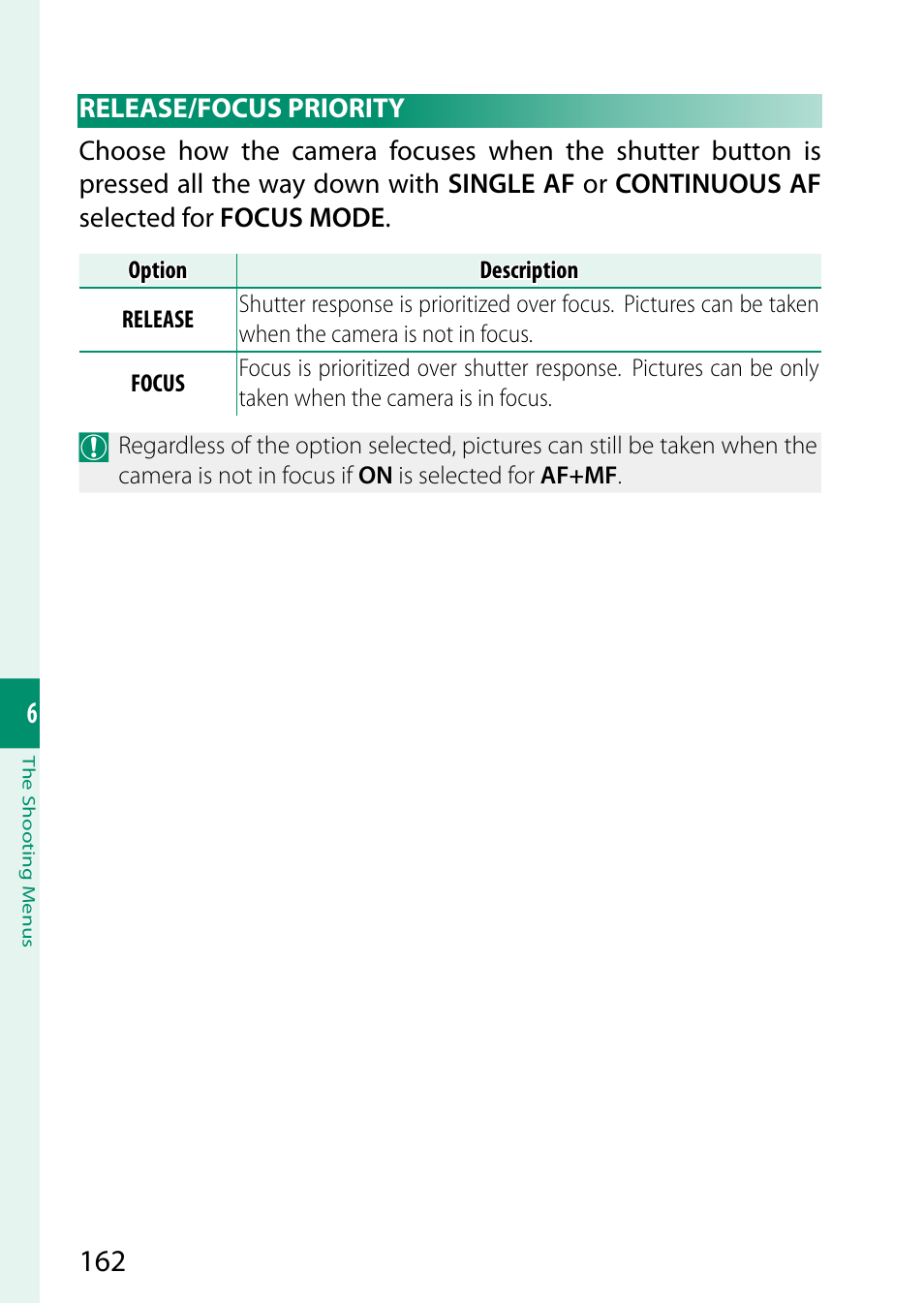 Release/focus priority | FujiFilm X-H2 Mirrorless Camera User Manual | Page 186 / 404