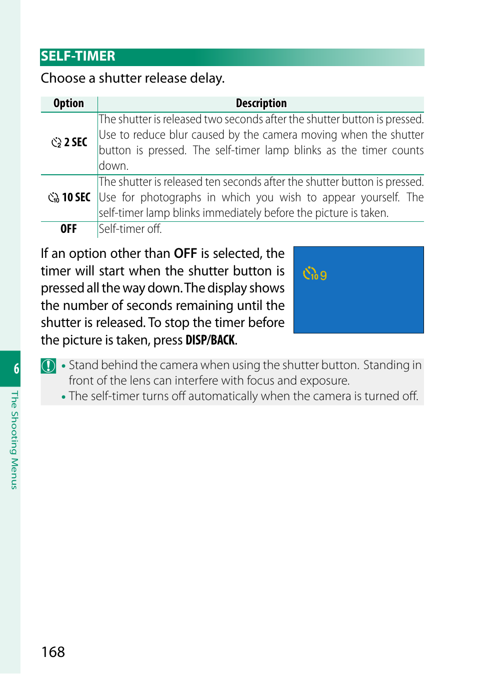 Self-timer | FujiFilm X-H2 Mirrorless Camera User Manual | Page 192 / 404