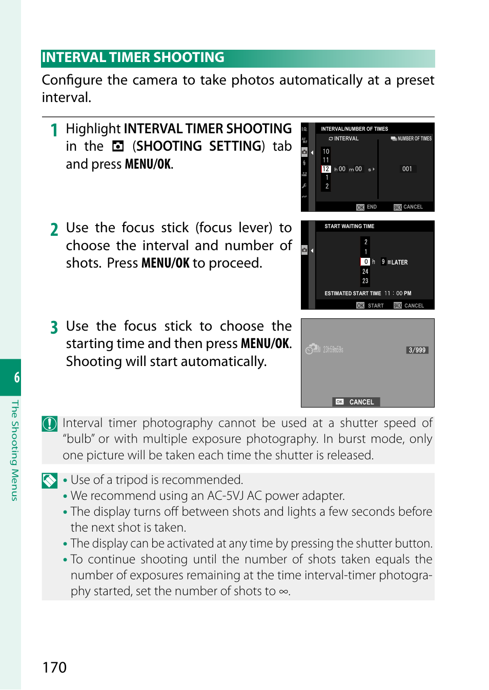 Interval timer shooting | FujiFilm X-H2 Mirrorless Camera User Manual | Page 194 / 404