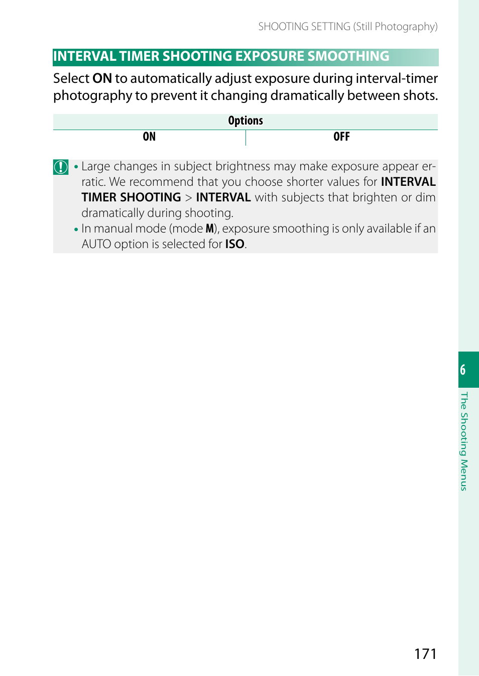 Interval timer shooting exposure smoothing | FujiFilm X-H2 Mirrorless Camera User Manual | Page 195 / 404