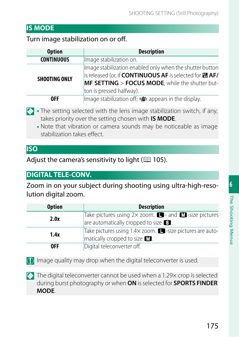 Is mode, Digital tele-conv, Is mode iso digital tele-conv | FujiFilm X-H2 Mirrorless Camera User Manual | Page 199 / 404