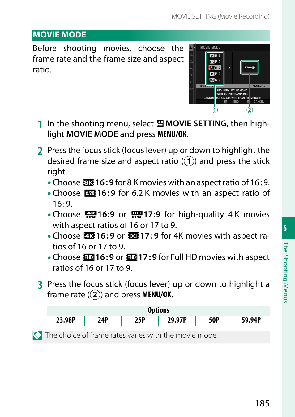 Movie mode | FujiFilm X-H2 Mirrorless Camera User Manual | Page 209 / 404