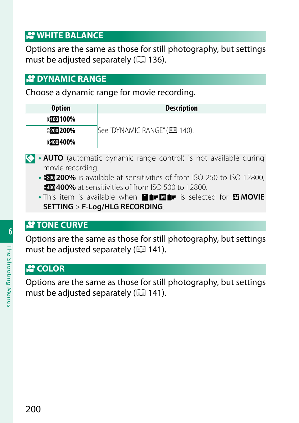 White balance, Dynamic range, Tone curve | Color | FujiFilm X-H2 Mirrorless Camera User Manual | Page 224 / 404