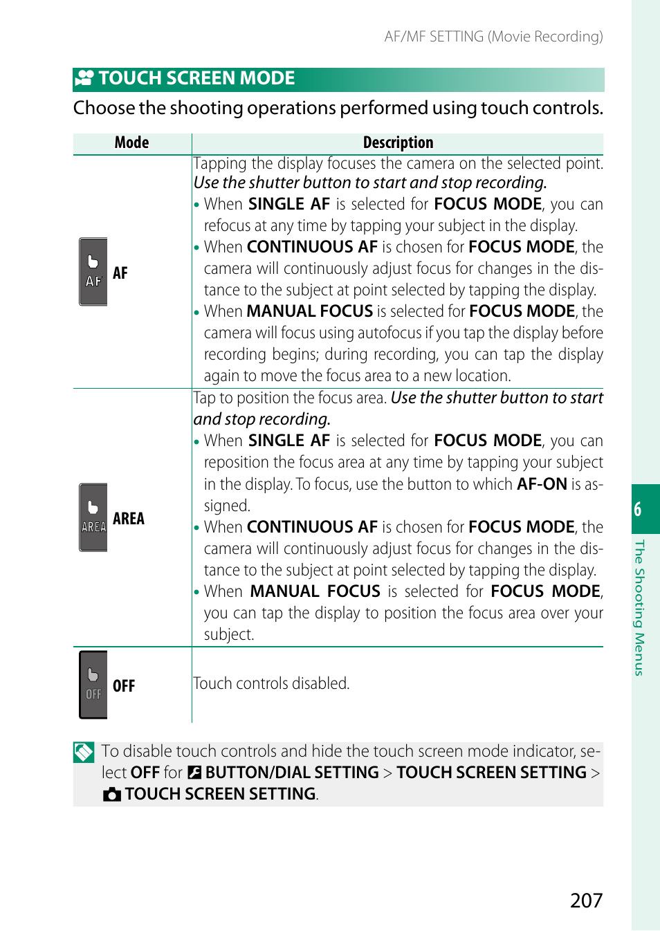 Touch screen mode | FujiFilm X-H2 Mirrorless Camera User Manual | Page 231 / 404