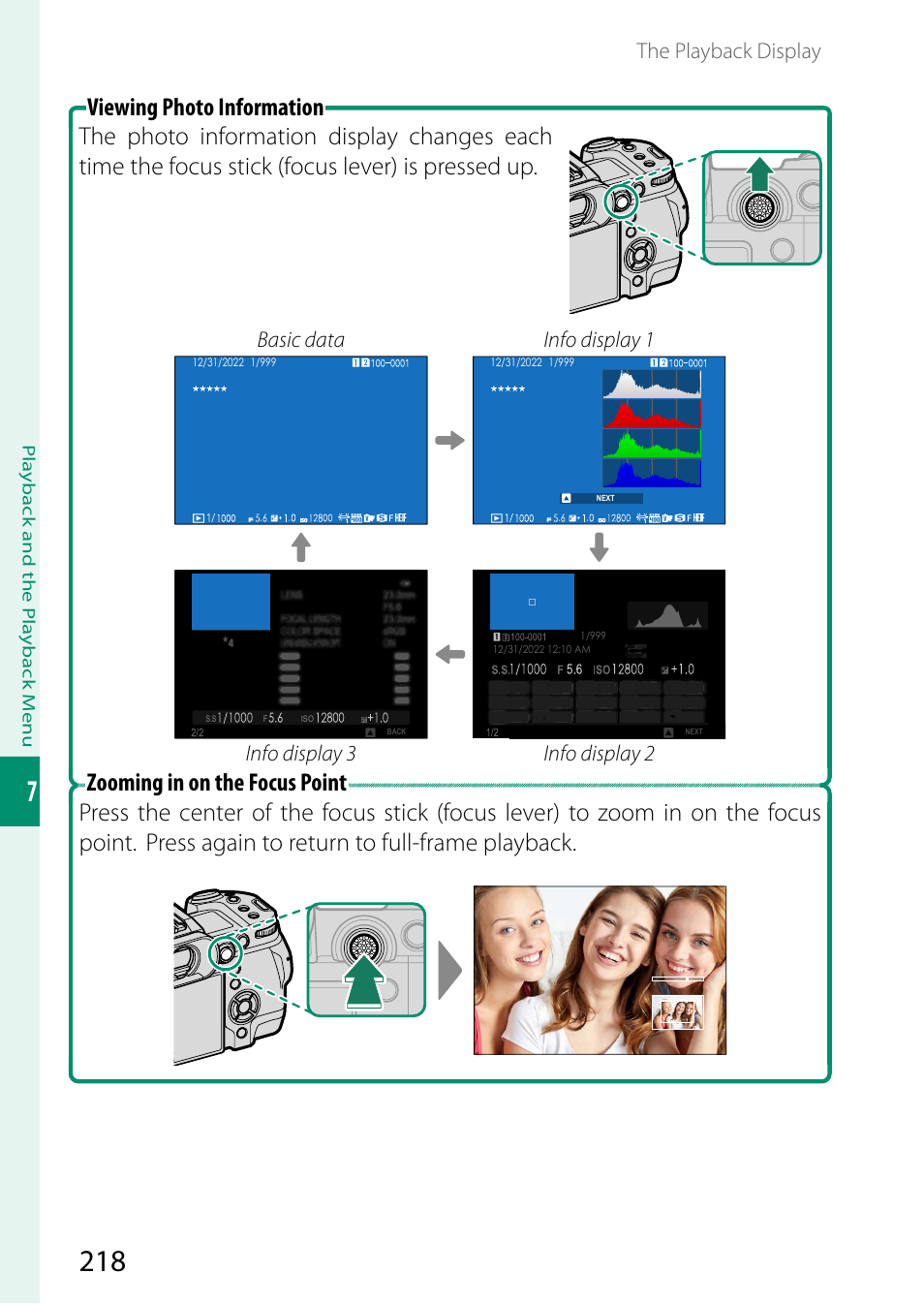 The playback display, Basic data info display 1, Info display 3 info display 2 | FujiFilm X-H2 Mirrorless Camera User Manual | Page 242 / 404