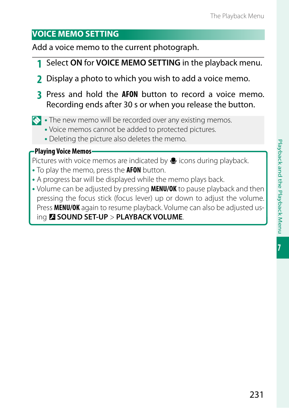 Voice memo setting | FujiFilm X-H2 Mirrorless Camera User Manual | Page 255 / 404