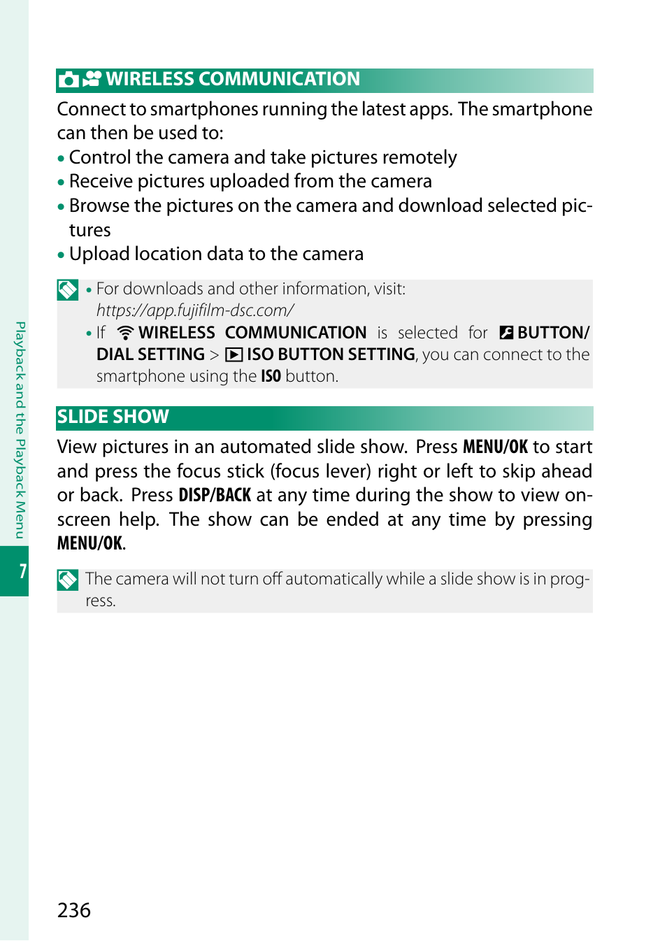 Wireless communication, Slide show | FujiFilm X-H2 Mirrorless Camera User Manual | Page 260 / 404