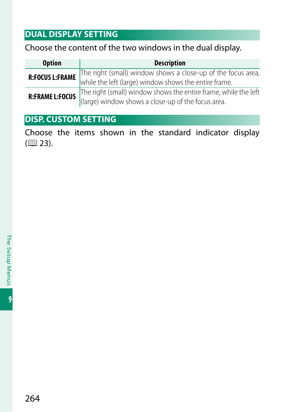 Dual display setting, Disp. custom setting | FujiFilm X-H2 Mirrorless Camera User Manual | Page 288 / 404