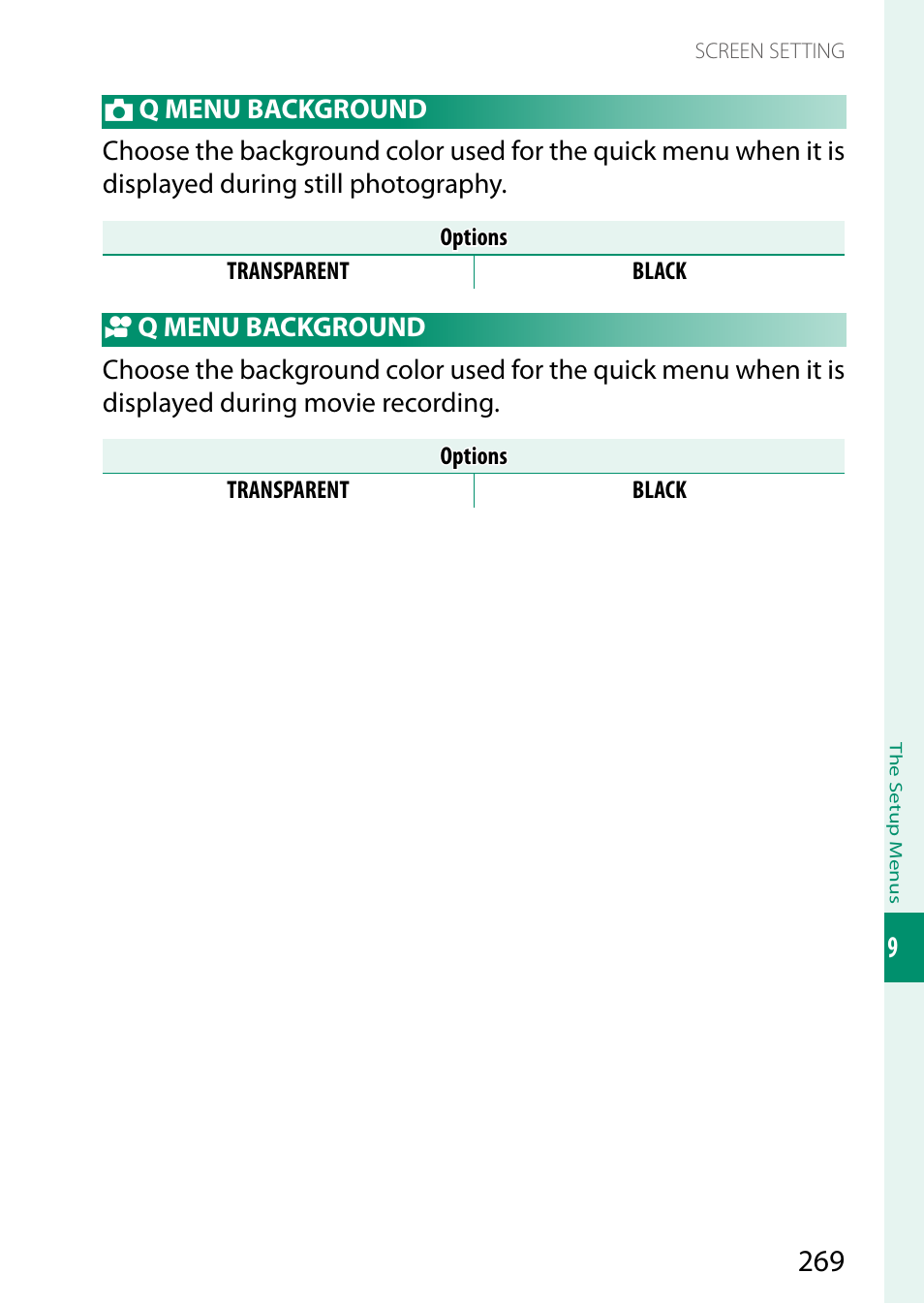 Q menu background | FujiFilm X-H2 Mirrorless Camera User Manual | Page 293 / 404