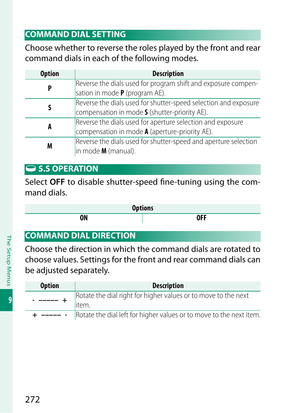 Command dial setting, S.s operation, Command dial direction | FujiFilm X-H2 Mirrorless Camera User Manual | Page 296 / 404