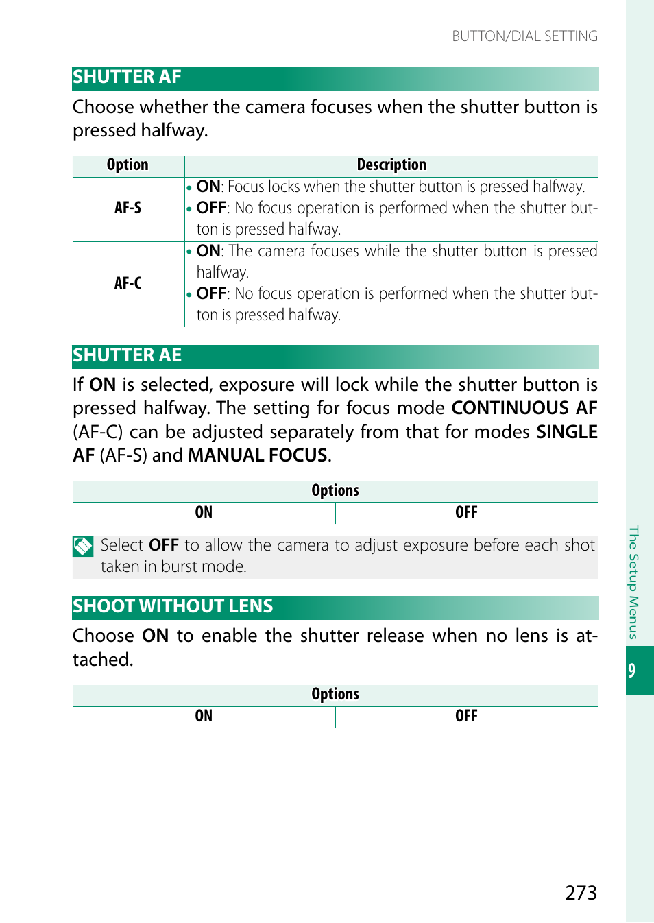 Shutter af, Shutter ae, Shoot without lens | Shutter af shutter ae shoot without lens | FujiFilm X-H2 Mirrorless Camera User Manual | Page 297 / 404