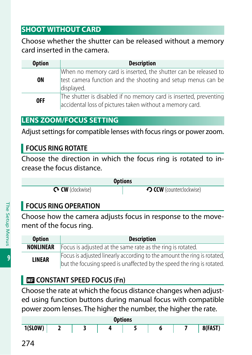 Shoot without card, Lens zoom/focus setting, Shoot without card lens zoom/focus setting | FujiFilm X-H2 Mirrorless Camera User Manual | Page 298 / 404