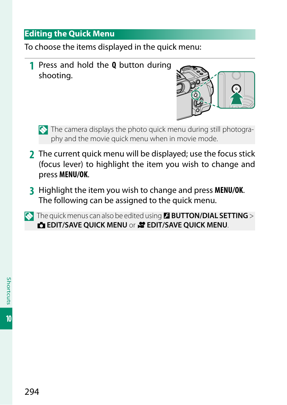 Editing the quick menu | FujiFilm X-H2 Mirrorless Camera User Manual | Page 318 / 404