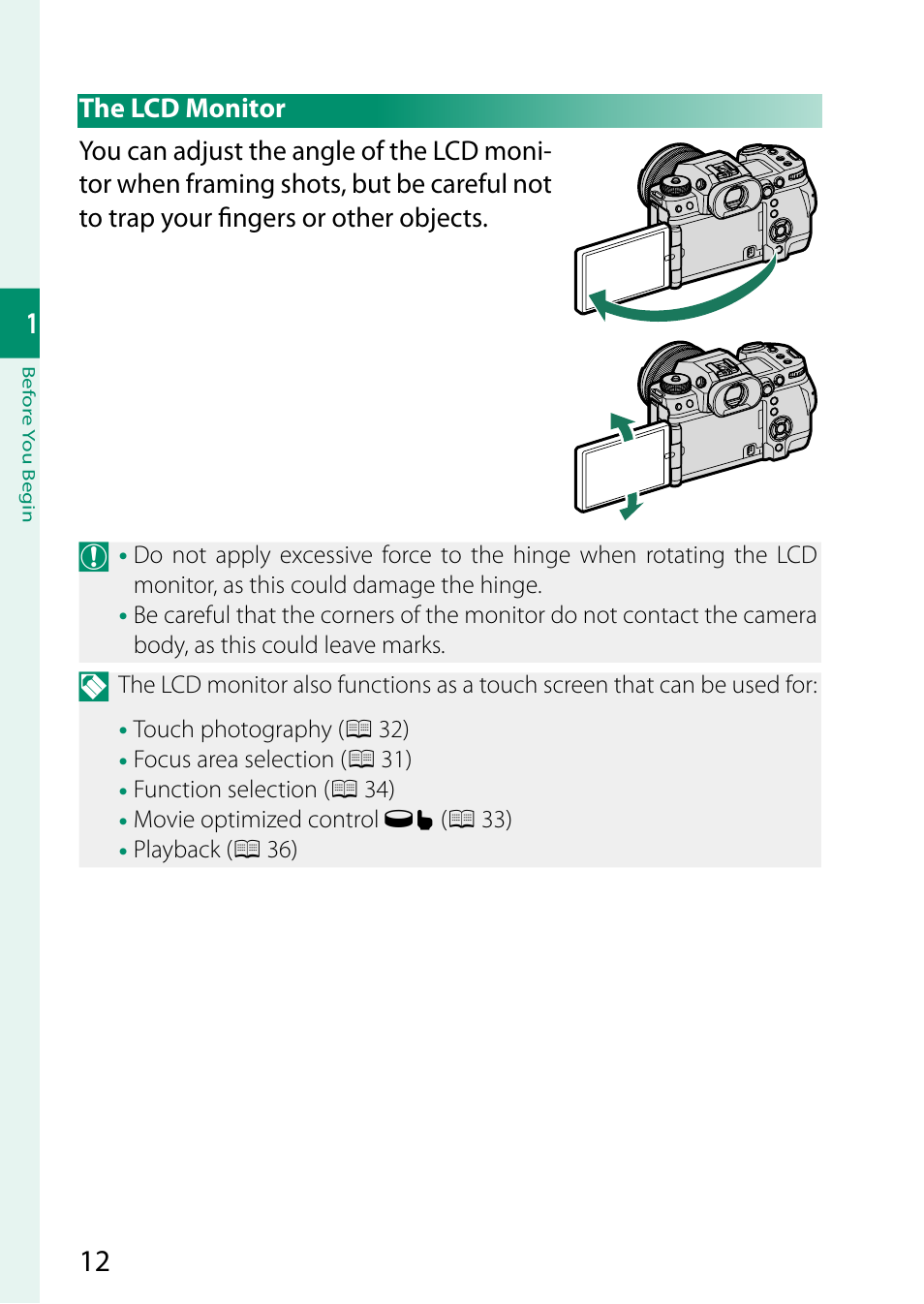 The lcd monitor | FujiFilm X-H2 Mirrorless Camera User Manual | Page 36 / 404