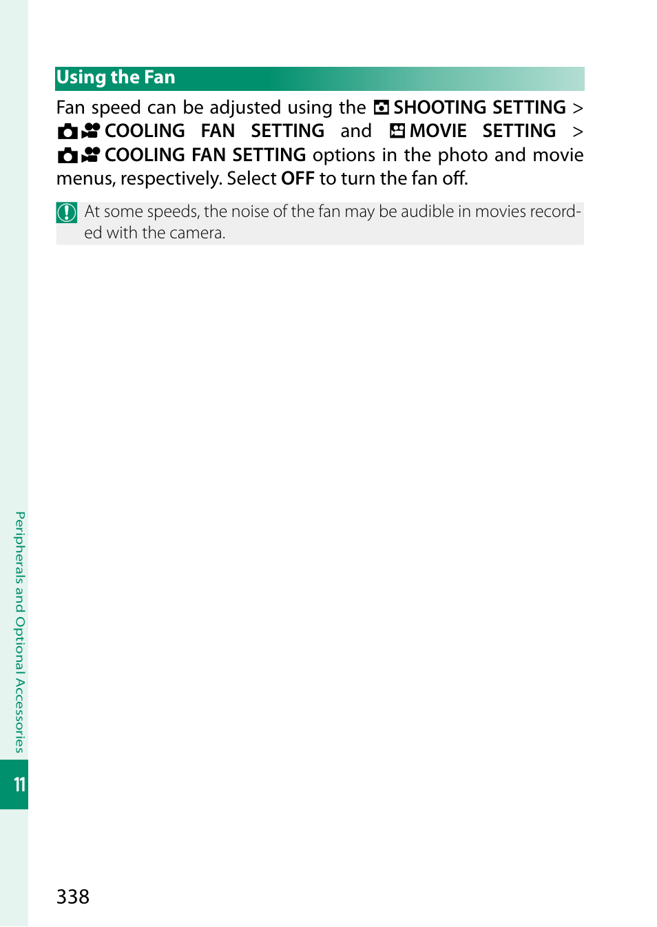 Using the fan | FujiFilm X-H2 Mirrorless Camera User Manual | Page 362 / 404