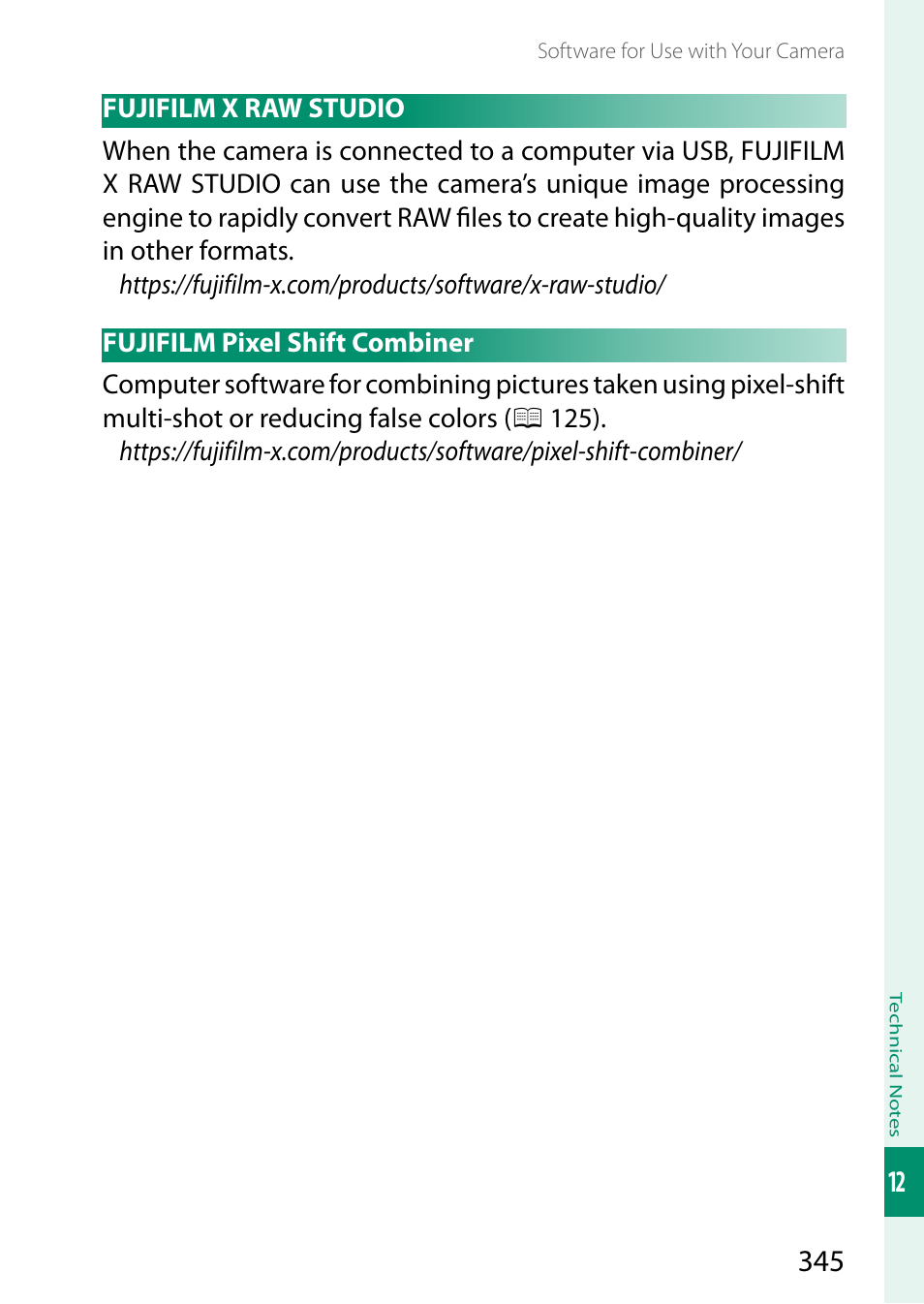 Fujifilm x raw studio, Fujifilm pixel shift combiner | FujiFilm X-H2 Mirrorless Camera User Manual | Page 369 / 404