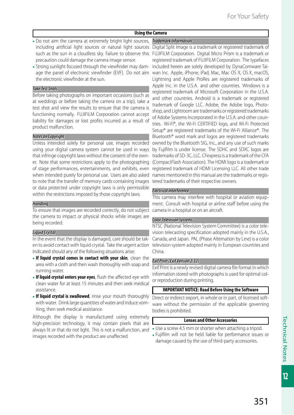 For your safety | FujiFilm X-H2 Mirrorless Camera User Manual | Page 375 / 404