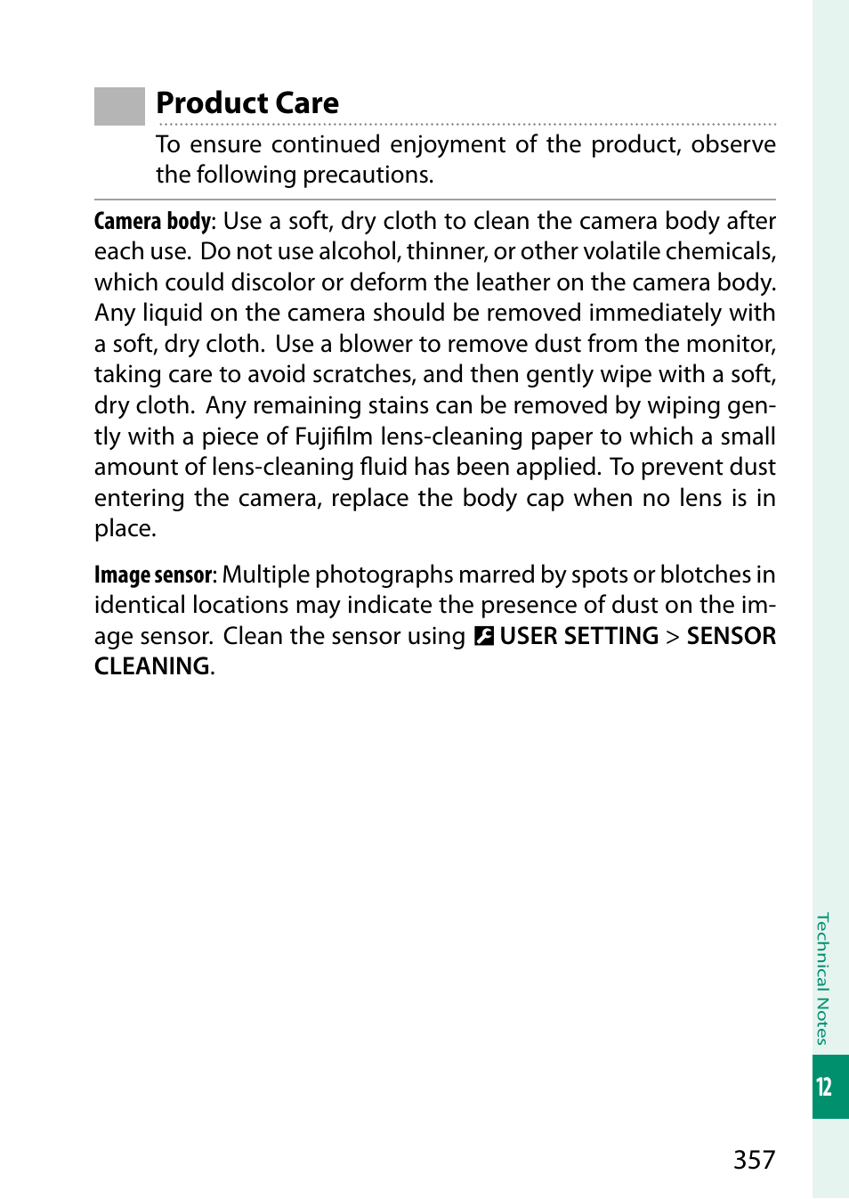 Product care | FujiFilm X-H2 Mirrorless Camera User Manual | Page 381 / 404