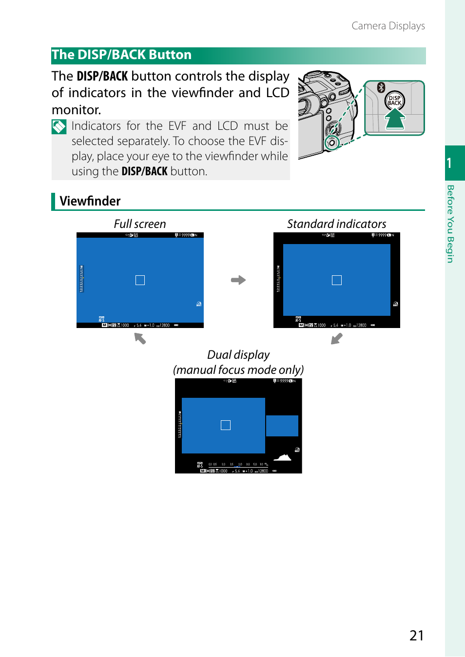 The disp/back button | FujiFilm X-H2 Mirrorless Camera User Manual | Page 45 / 404
