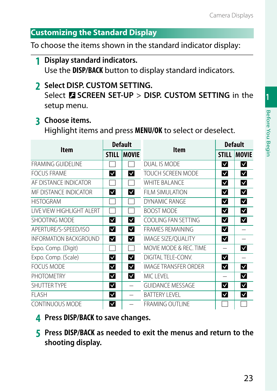 Customizing the standard display | FujiFilm X-H2 Mirrorless Camera User Manual | Page 47 / 404