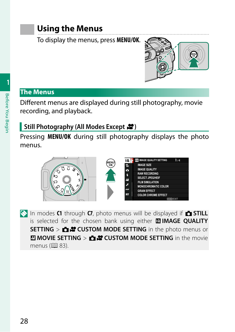 Using the menus, The menus | FujiFilm X-H2 Mirrorless Camera User Manual | Page 52 / 404