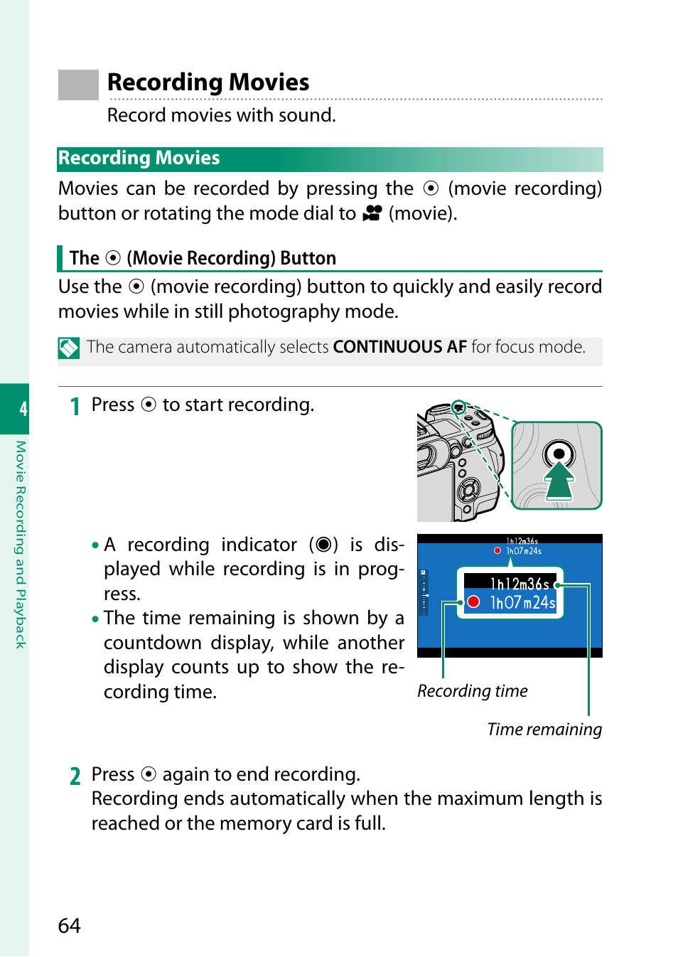 Recording movies, Ophone | FujiFilm X-H2 Mirrorless Camera User Manual | Page 88 / 404