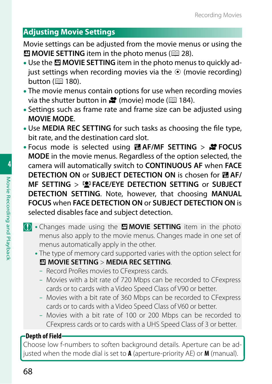 Adjusting movie settings | FujiFilm X-H2 Mirrorless Camera User Manual | Page 92 / 404