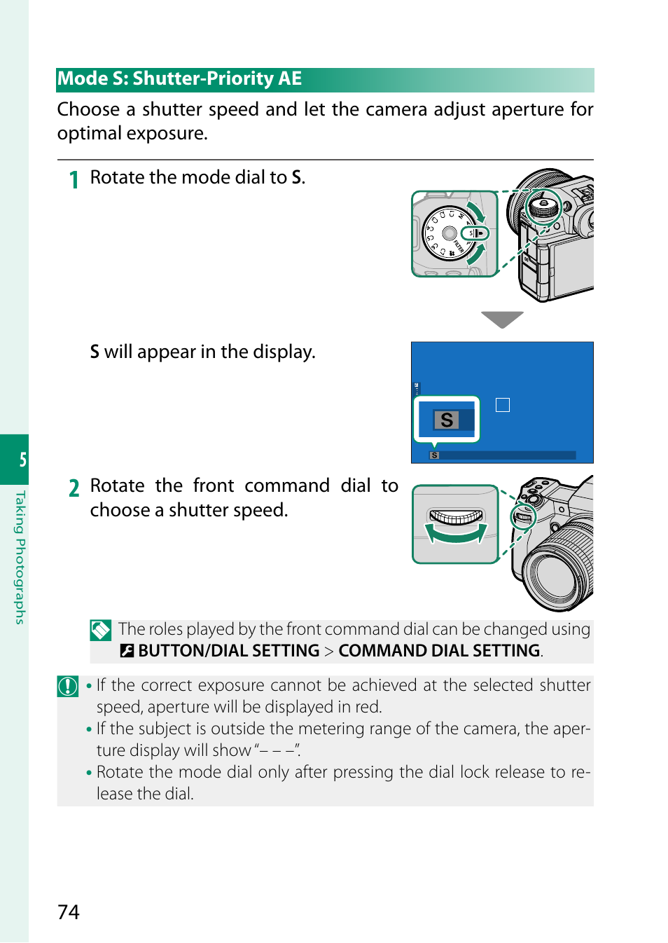 Mode s: shutter-priority ae | FujiFilm X-H2 Mirrorless Camera User Manual | Page 98 / 404