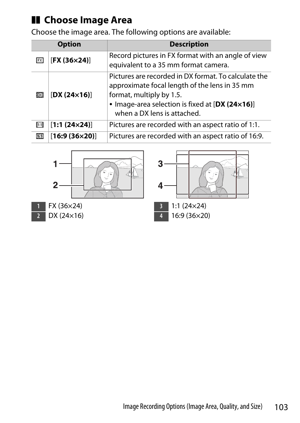 Choose image area | Nikon Z9 Mirrorless Camera User Manual | Page 103 / 914