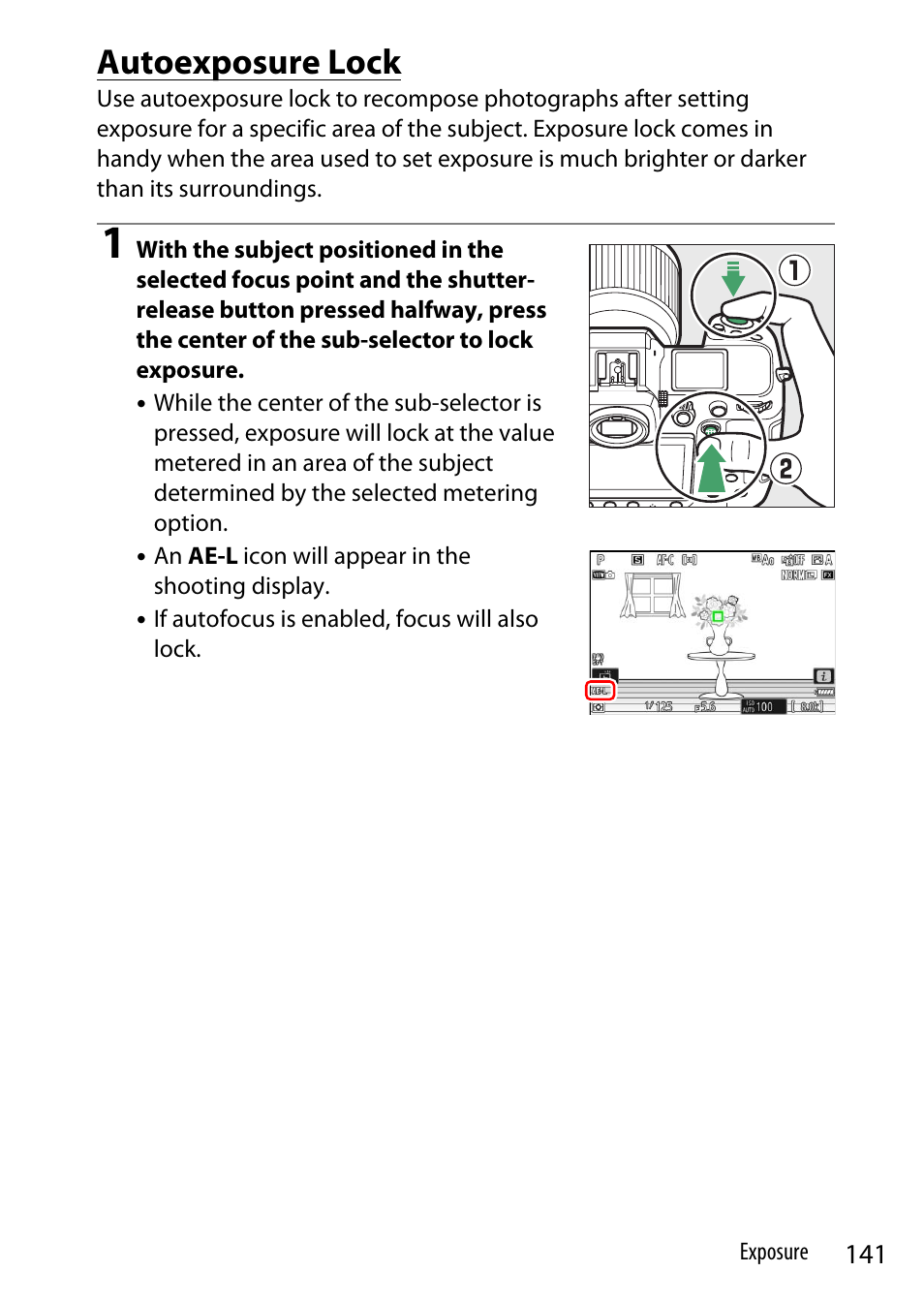 Autoexposure lock | Nikon Z9 Mirrorless Camera User Manual | Page 141 / 914