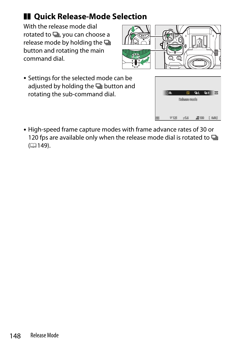Quick release-mode selection | Nikon Z9 Mirrorless Camera User Manual | Page 148 / 914