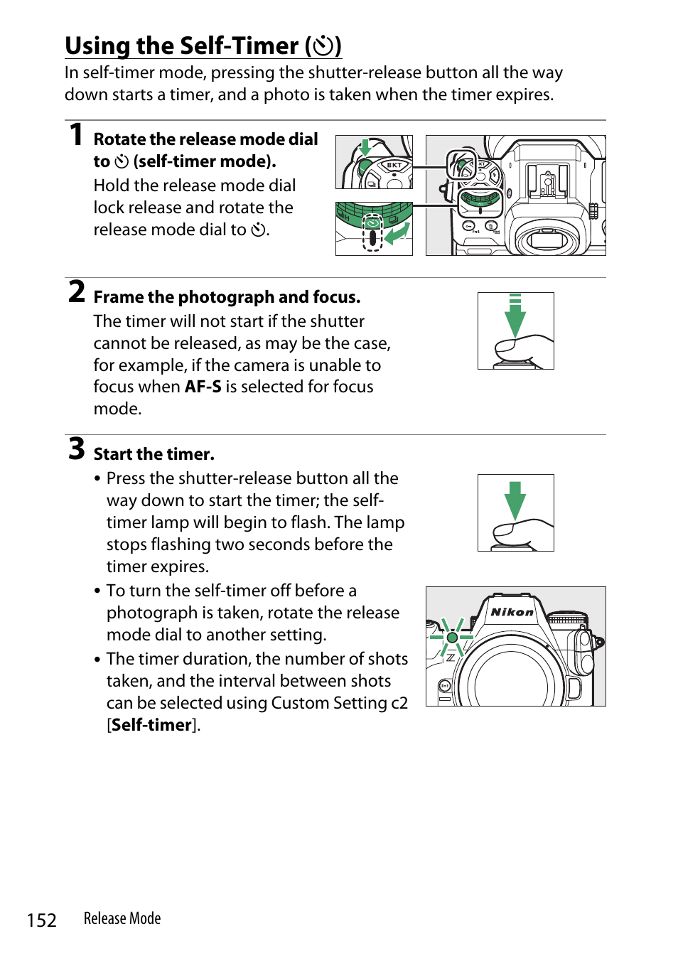 Using the self-timer, Using the self-timer ( e ) | Nikon Z9 Mirrorless Camera User Manual | Page 152 / 914
