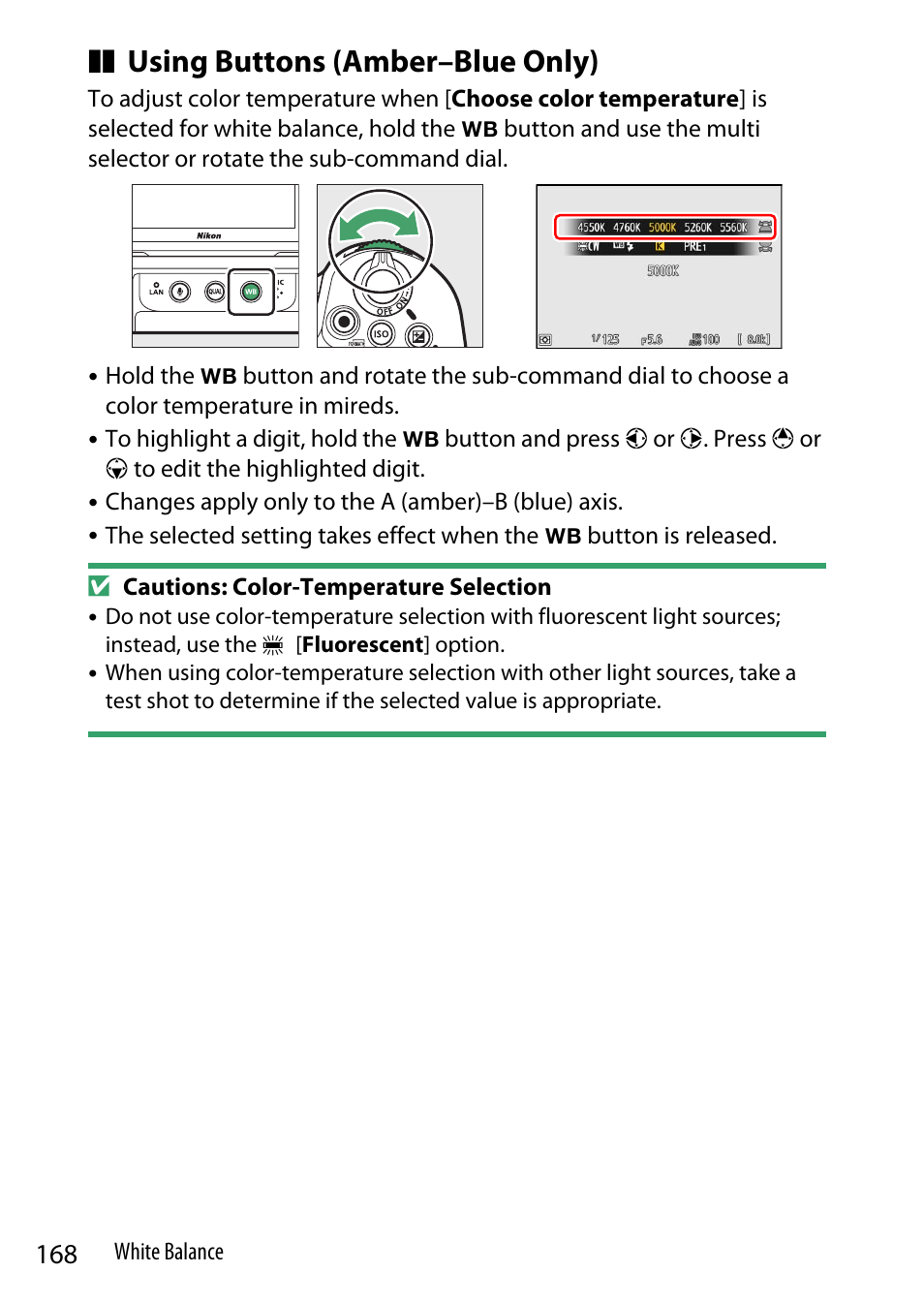 Using buttons (amber–blue only) | Nikon Z9 Mirrorless Camera User Manual | Page 168 / 914