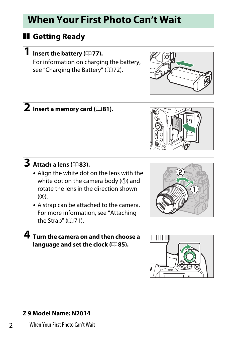 When your first photo can’t wait, Getting ready | Nikon Z9 Mirrorless Camera User Manual | Page 2 / 914