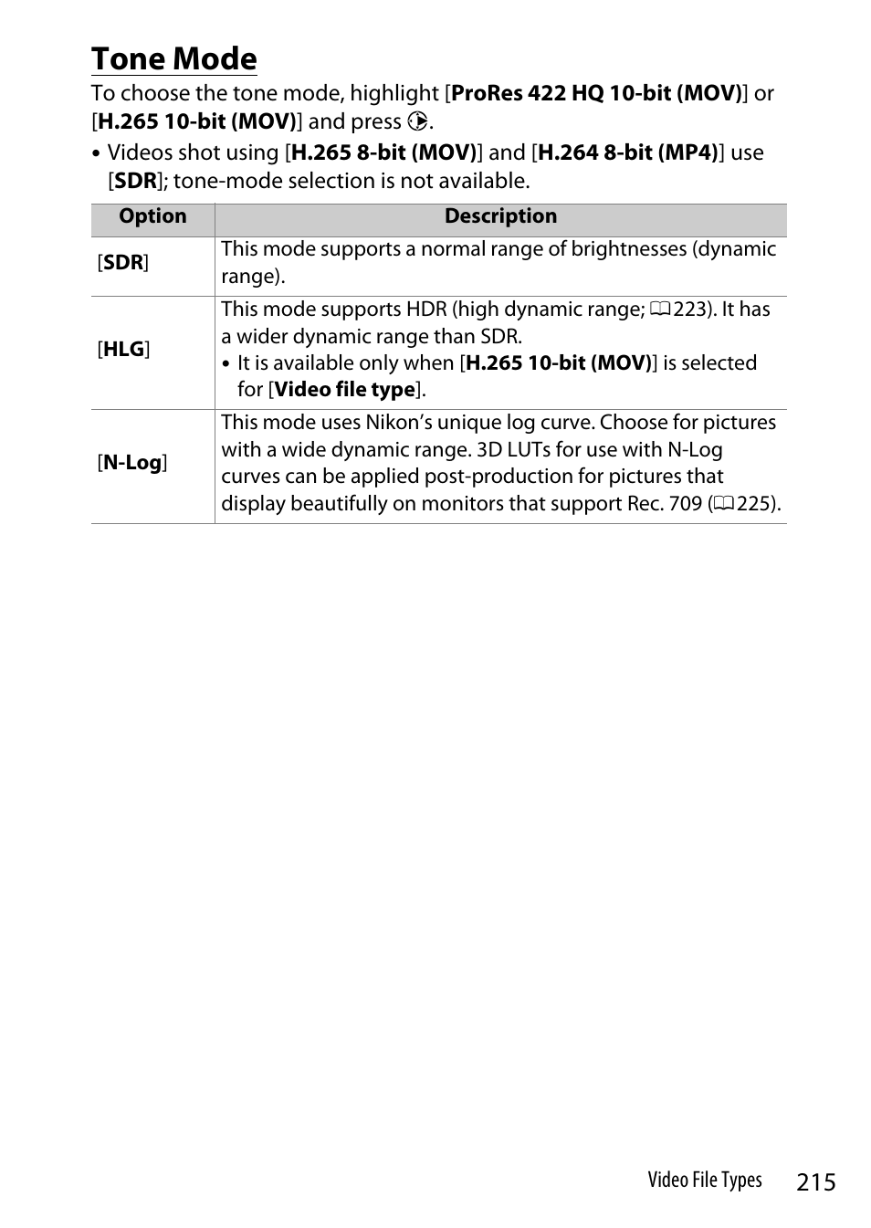 Tone mode | Nikon Z9 Mirrorless Camera User Manual | Page 215 / 914