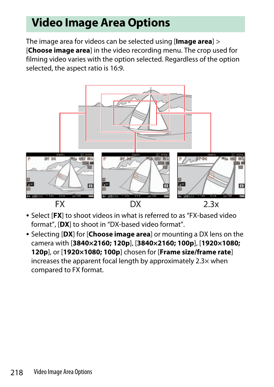 Video image area options | Nikon Z9 Mirrorless Camera User Manual | Page 218 / 914