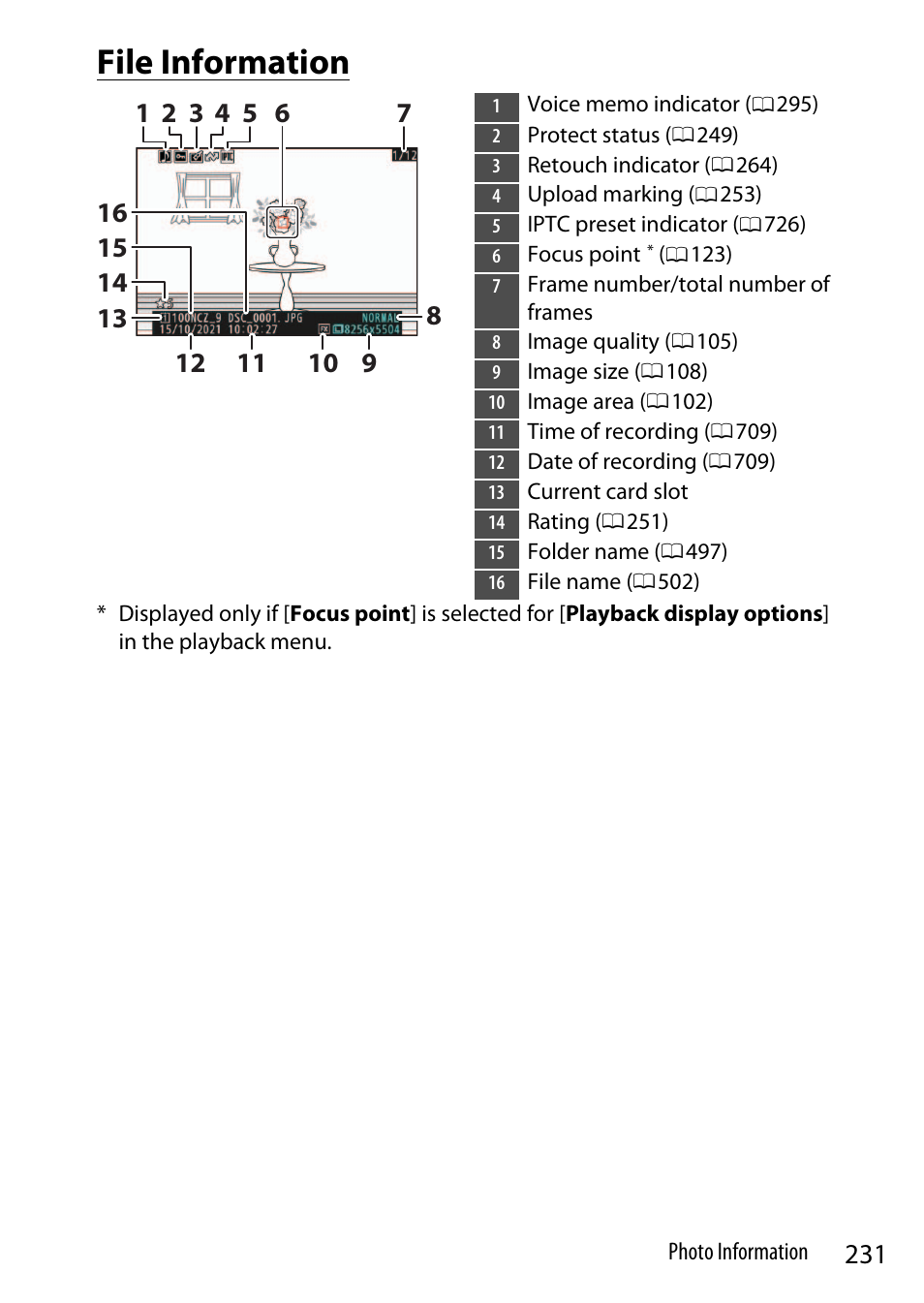 File information | Nikon Z9 Mirrorless Camera User Manual | Page 231 / 914