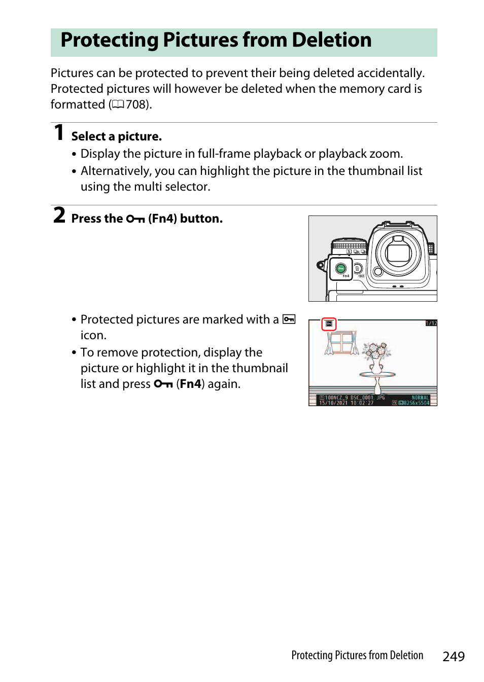 Protecting pictures from deletion | Nikon Z9 Mirrorless Camera User Manual | Page 249 / 914