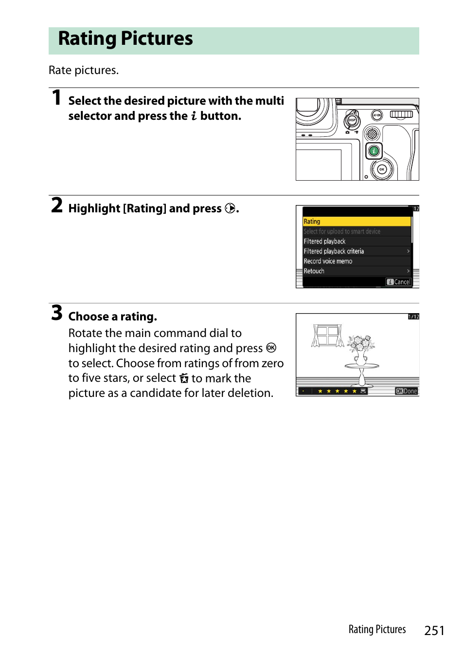 Rating pictures | Nikon Z9 Mirrorless Camera User Manual | Page 251 / 914