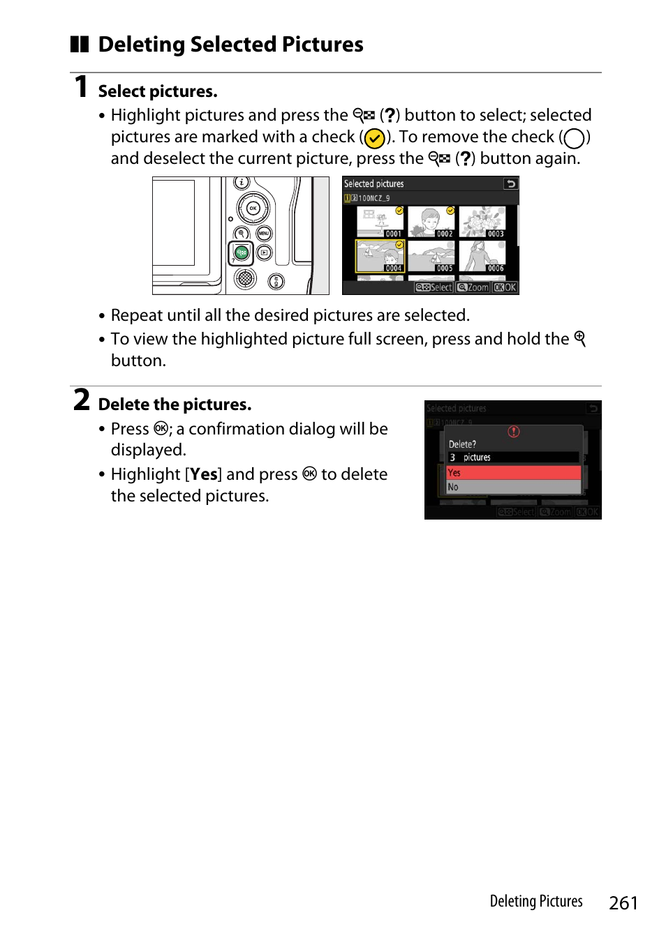 Deleting selected pictures | Nikon Z9 Mirrorless Camera User Manual | Page 261 / 914